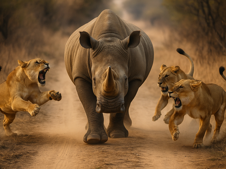 A rhino walking down a path unphased by lions attacking him, Rhino Skin: Resilience in a Culture of Offense