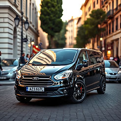 monovolume Ford tourneo nero con bello sfondo di citta.jpg
