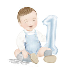 Ilustração personalizada de bebé em aguarela para festa de aniversário
