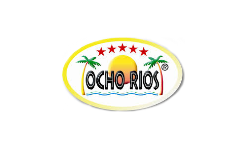 Ocho Rios logo: tropical sun, palm trees