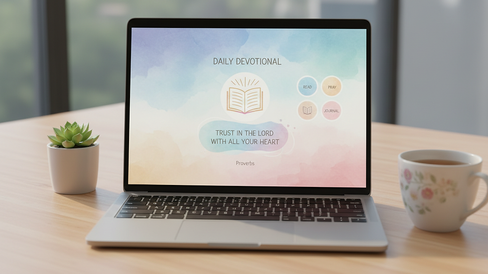 Eye-level view of a laptop displaying a Bible study app