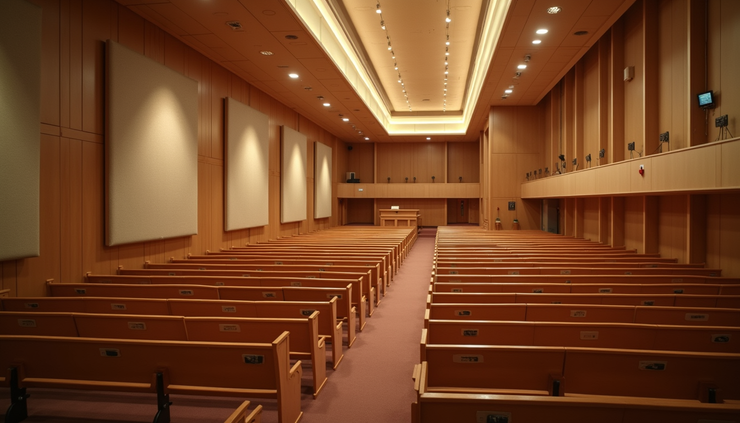 High angle view of acoustic panels installed on church walls