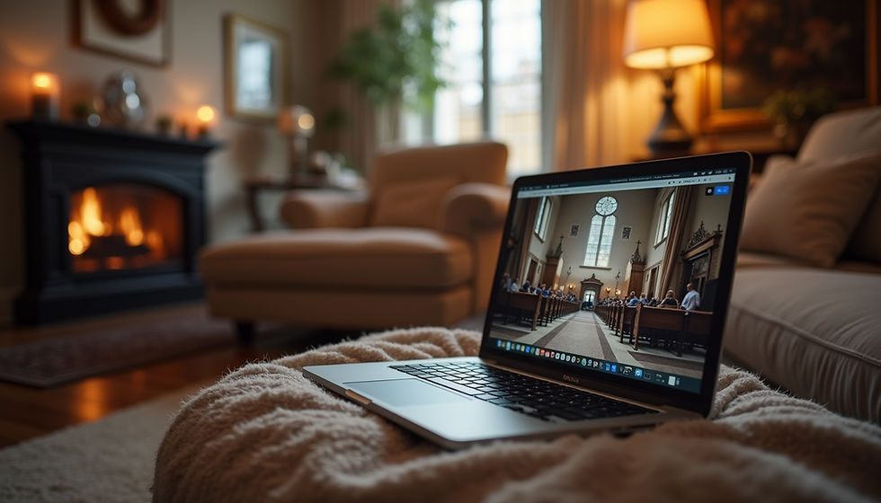Watching or streaming church in front of a fire in the bedroom or living room