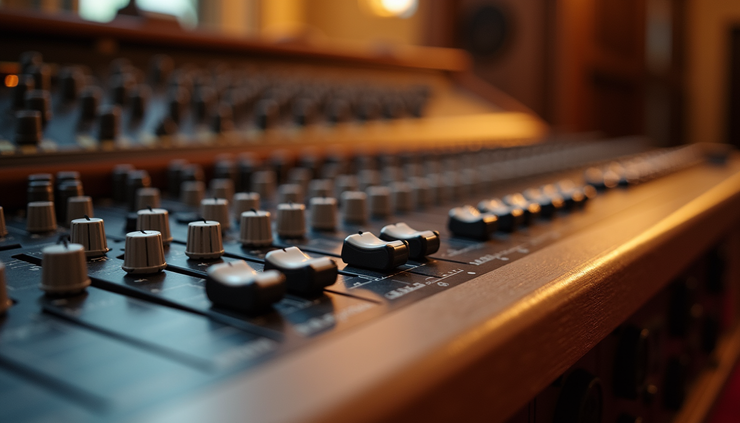 Eye-level view of a church soundboard with audio controls