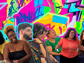 colagem das pessoas que fazem parte do labpop com elementos coloridos de grafite e papel