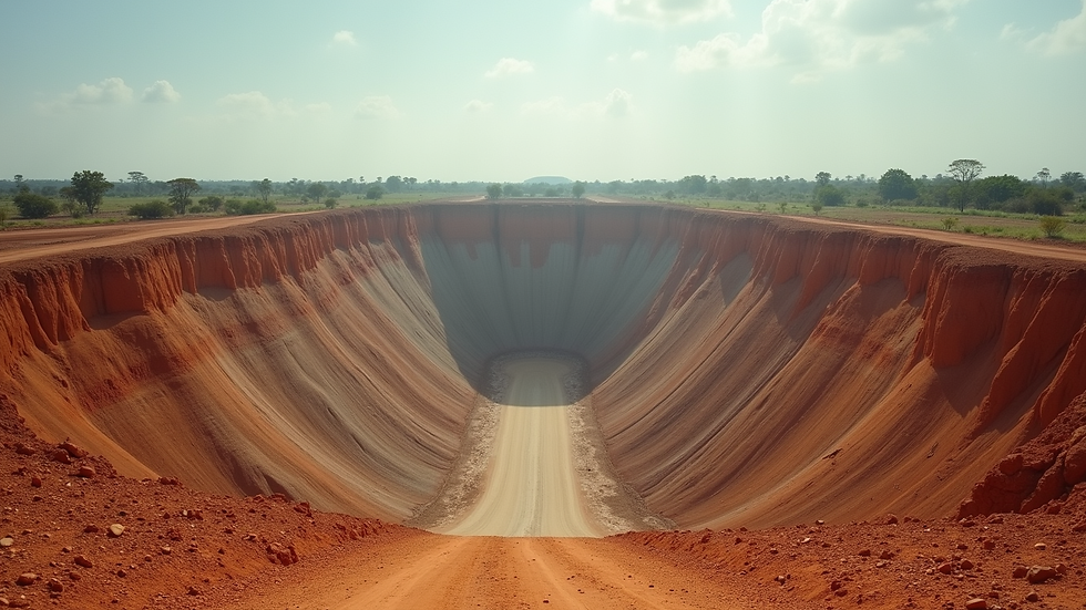 Vista ao nível do solo de uma mina de diamantes em Angola