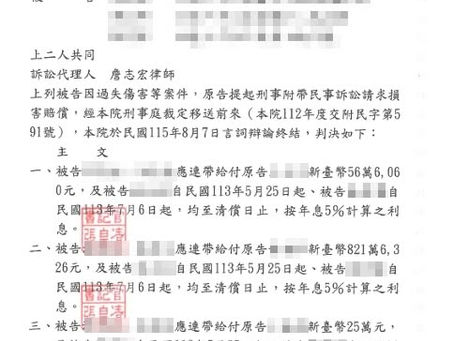 父母遇到車禍怎麼辦?肇事司機還是跟別人借車?理白鄭仲昕律師與合作律師協助當事人獲司機與出借人須共同連帶賠償930萬元的民事一審勝訴判決