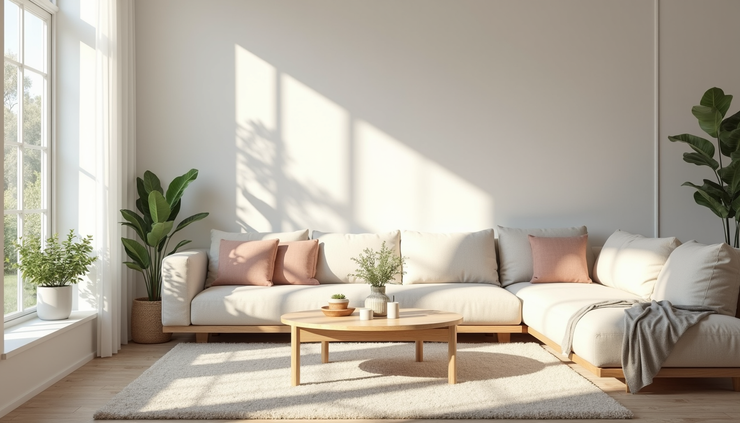 Eye-level view of a bright and clean living room with open blinds and minimal decor