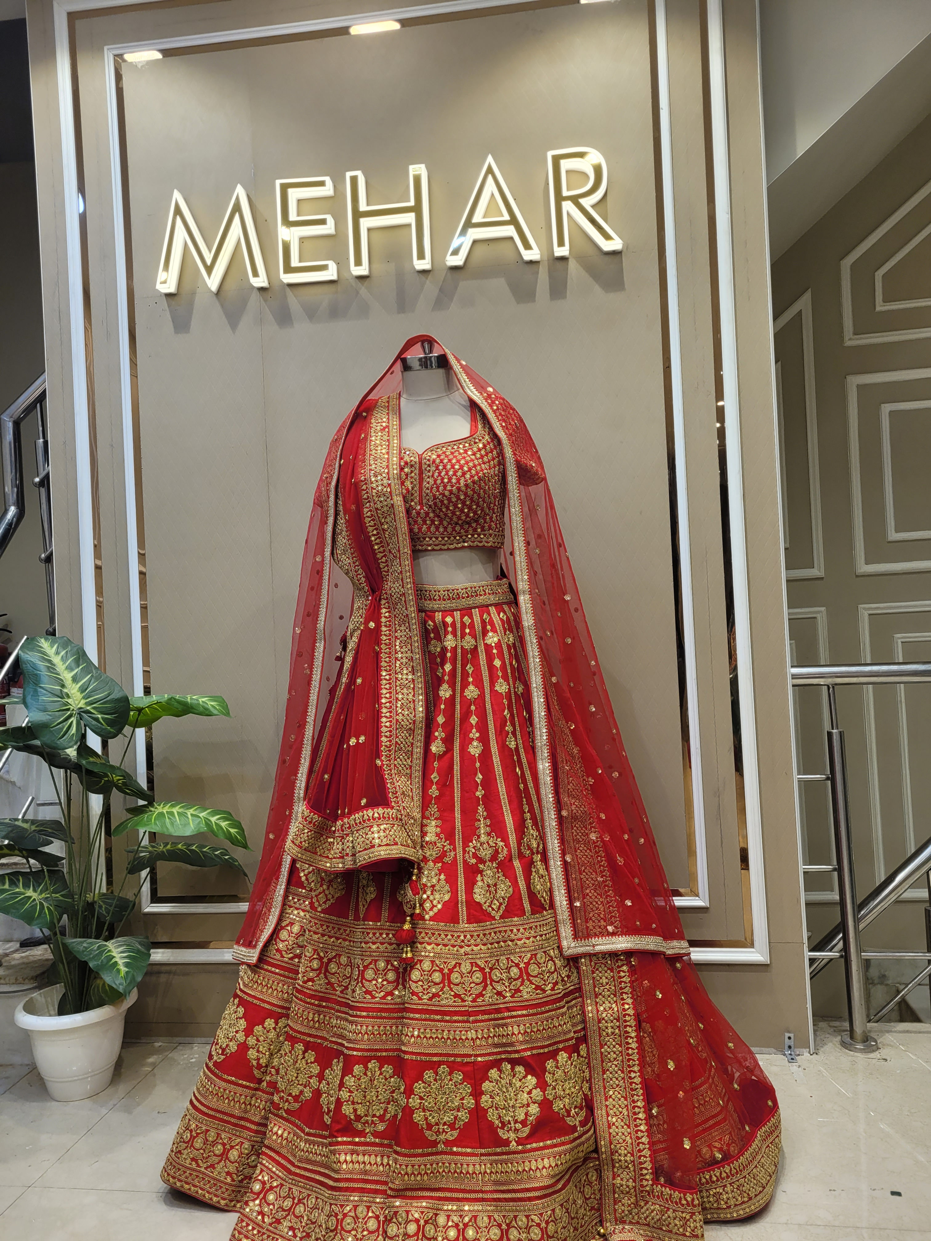 Red Raw Silk Hand Embroidered Lehenga Set