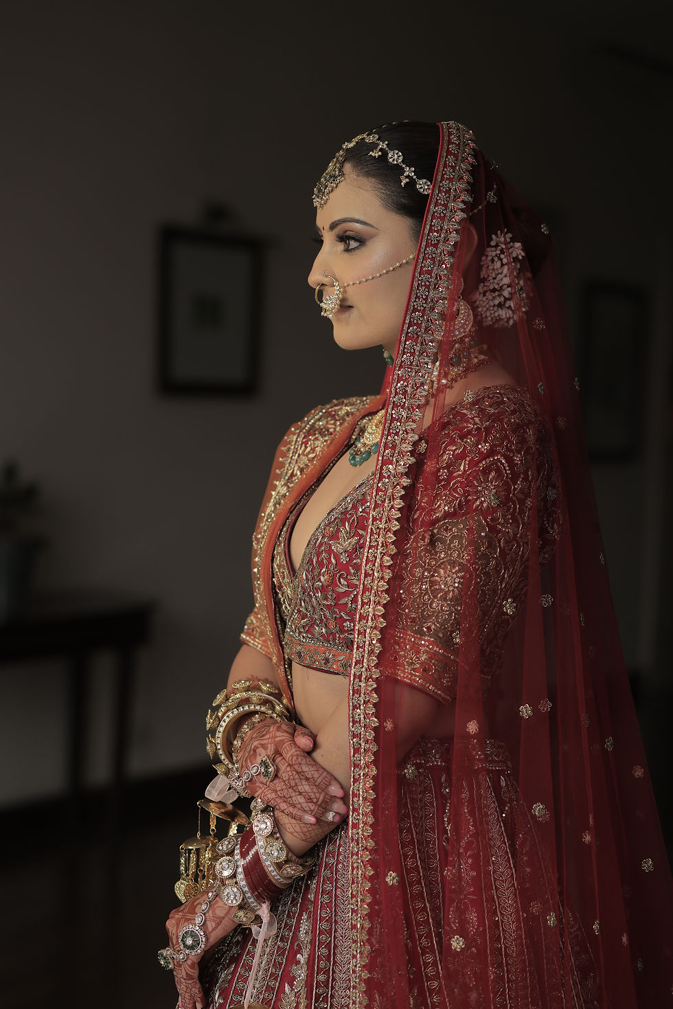 Thumbnail: Unique bridal lehenga in maroon with green dupatta