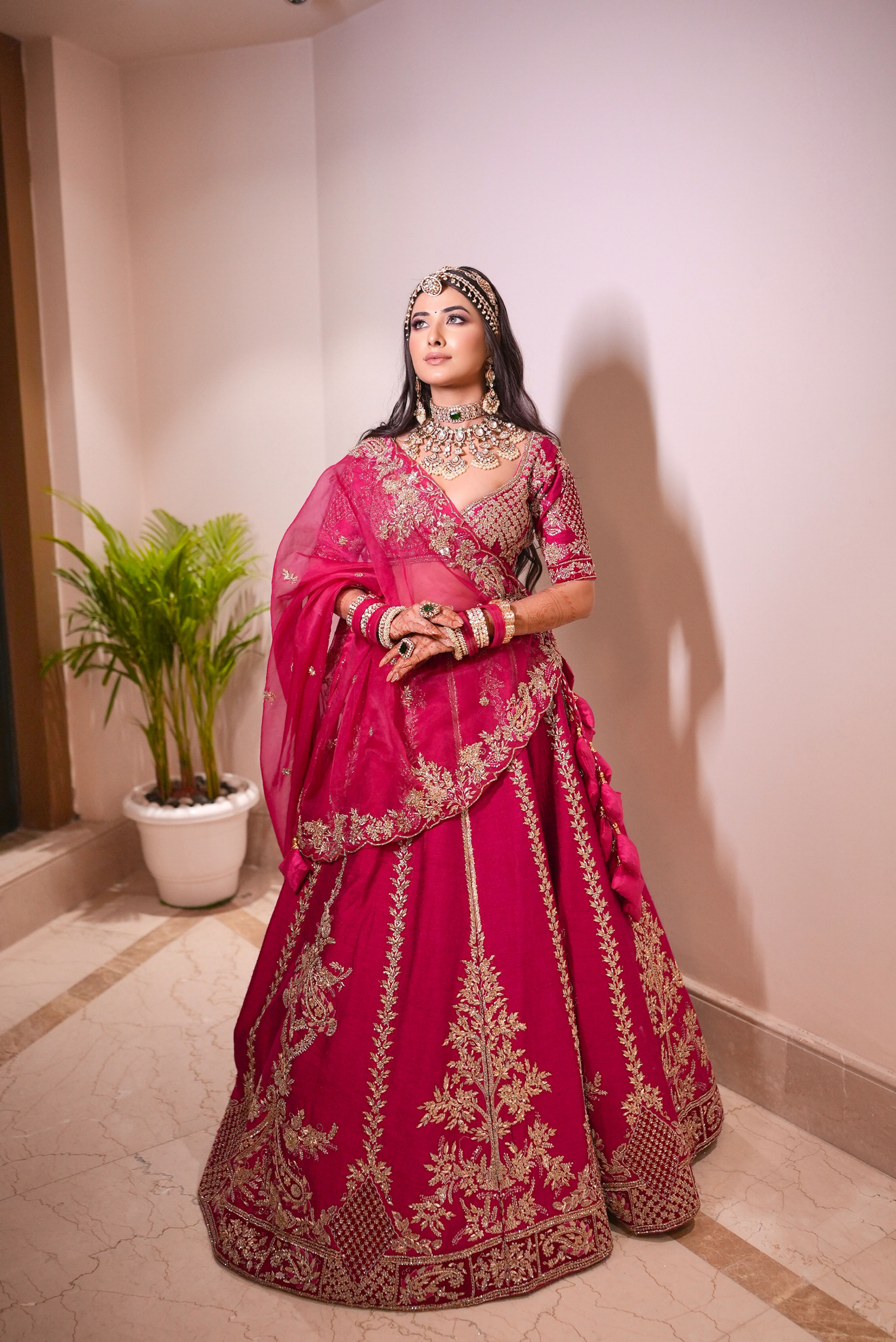 Designer Magenta Silk Zardosi Work Lehenga Choli