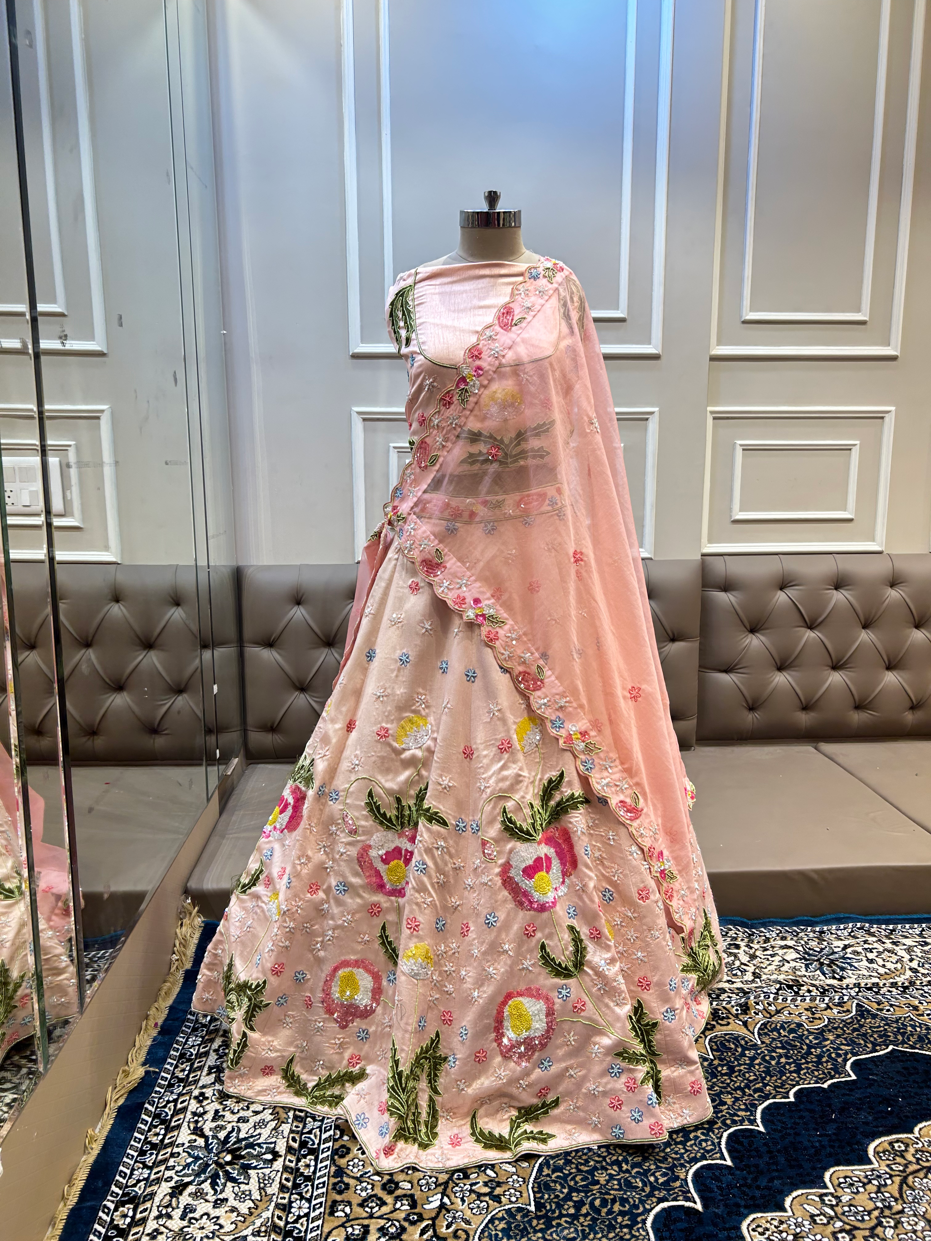 Rose Pink Silk Thread With Sequins Embellished Lehenga Set