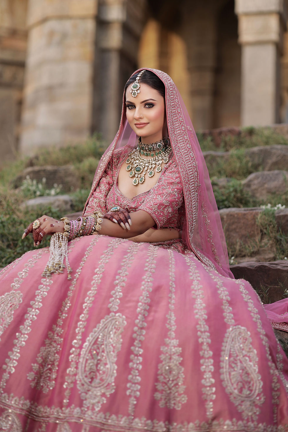 Thumbnail: Blush Pink Zardosi Work Bridal Lehenga