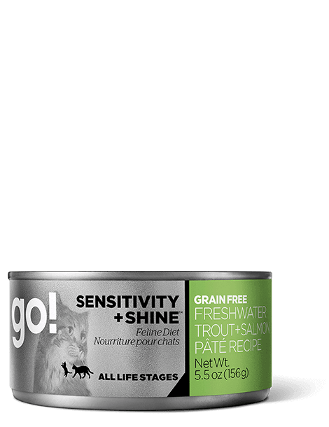 GO! 低敏美毛系列 無穀物淡水鱒魚+三文魚肉醬罐頭貓糧配方 5.5oz