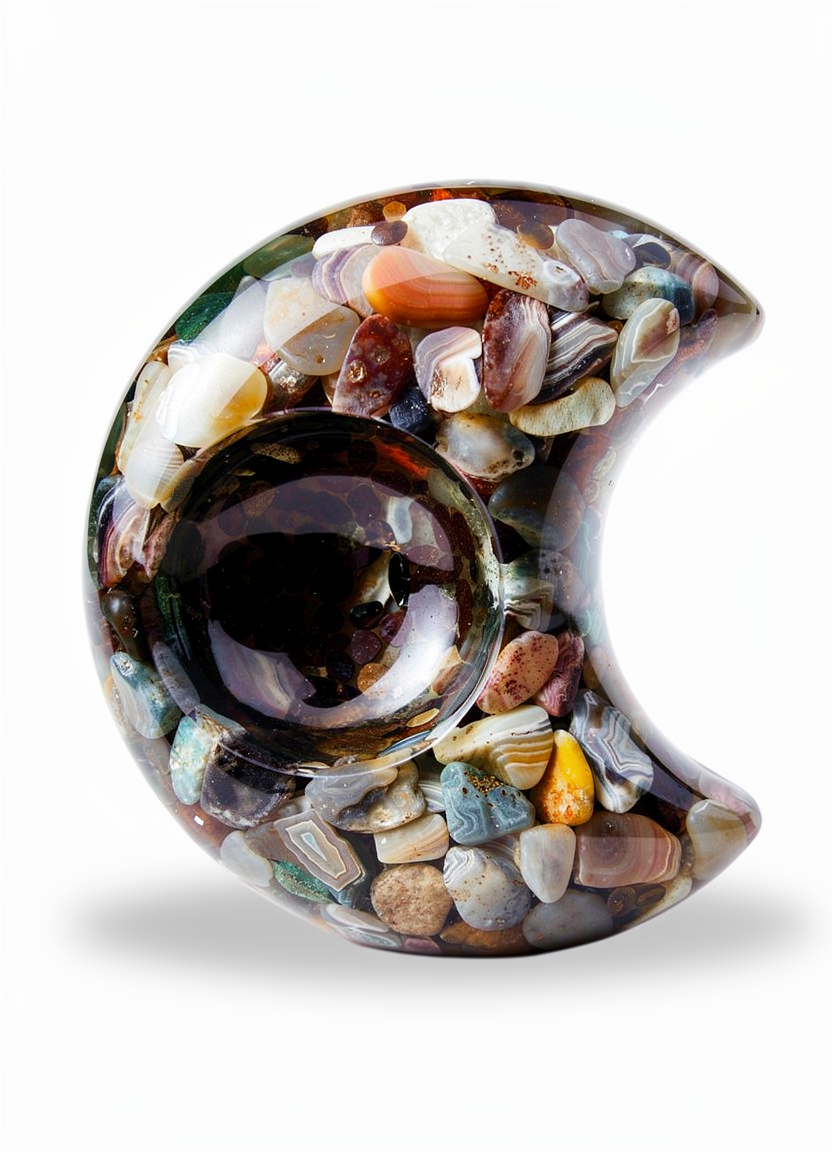 Botswana Agate & Sheen Obsidian Moon T-Light Holder 