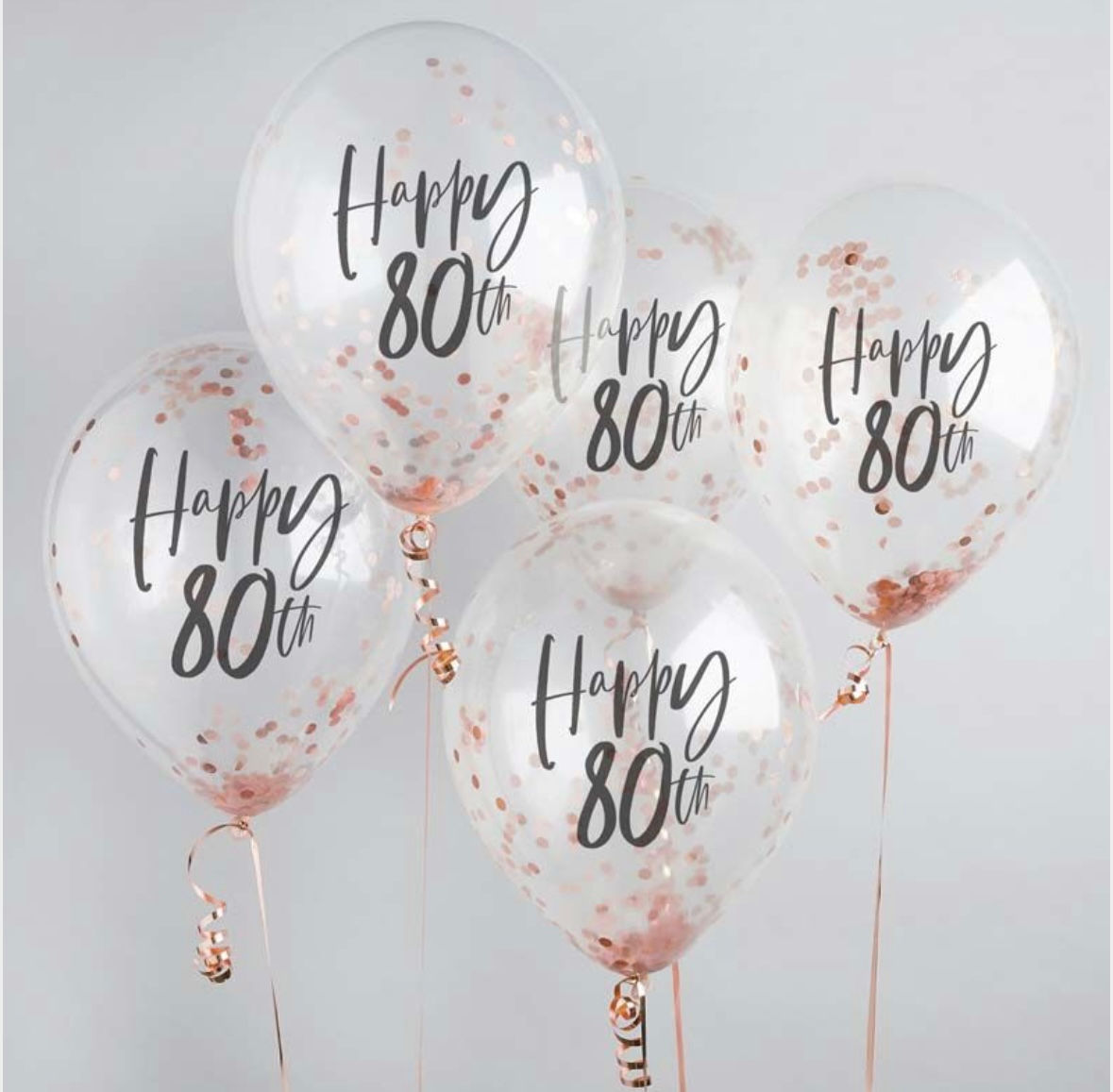 12" 80th Rose Gold Confetti Balloons 5PK