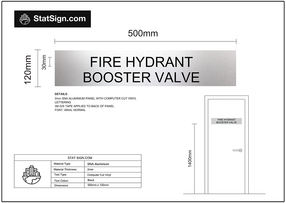 SNA aluminium Fire Hydrant Booster Valve statutory sign with engraved paint filled lettering, BCA compliant signage for comme