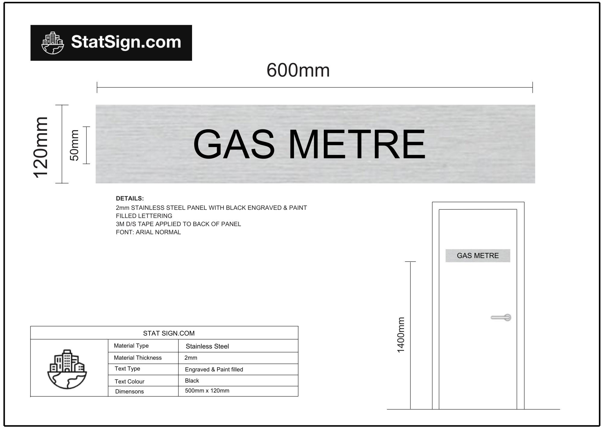 Gas Metre statutory signage, BCA compliant, aluminium or stainless steel