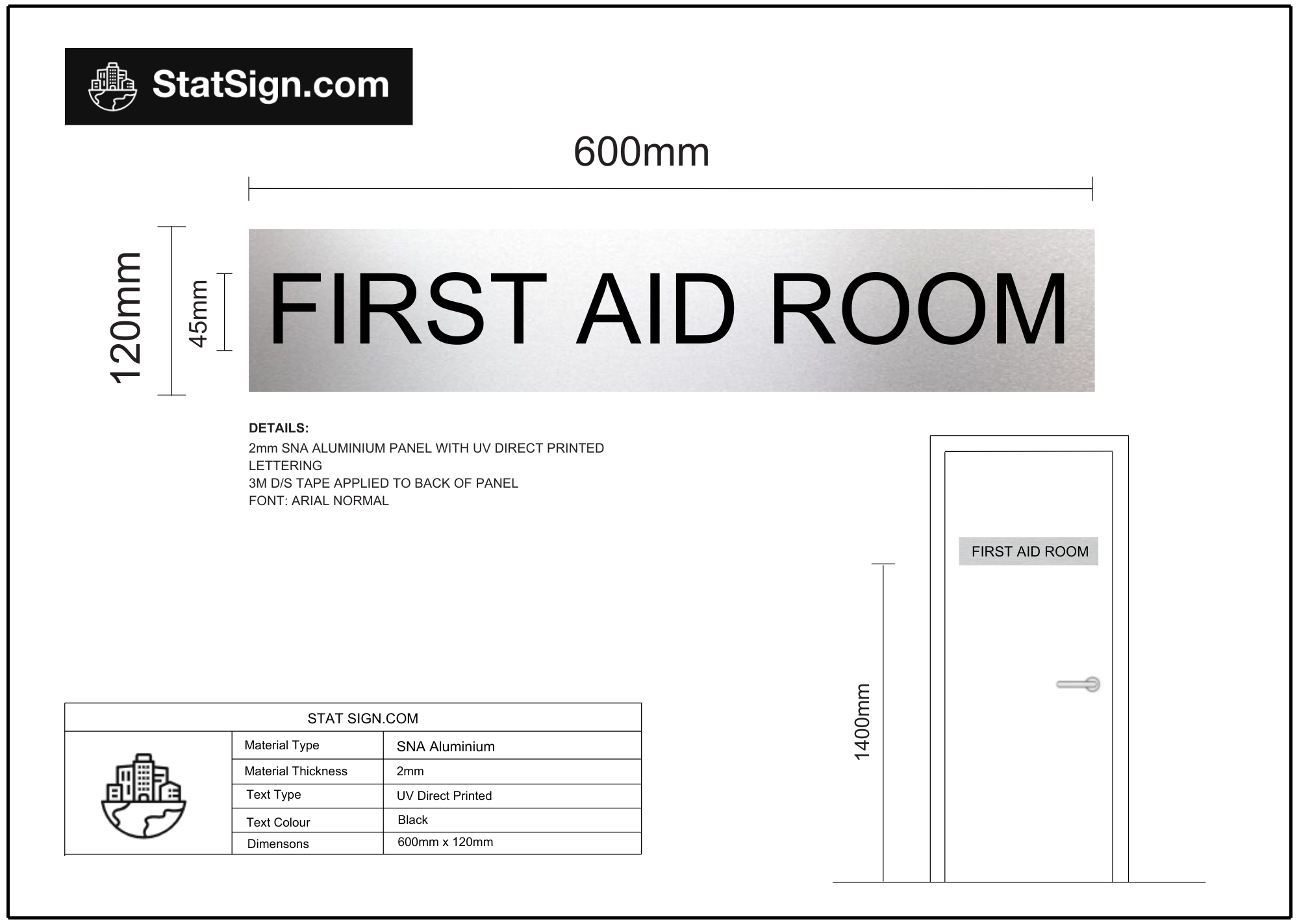 SNA aluminium First Aid Room statutory sign with engraved paint filled lettering, BCA compliant safety signage for commercial
