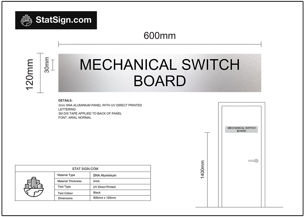 Thumbnail: SNA aluminium Switch Board statutory sign with engraved paint filled lettering, BCA compliant signage for commercial building