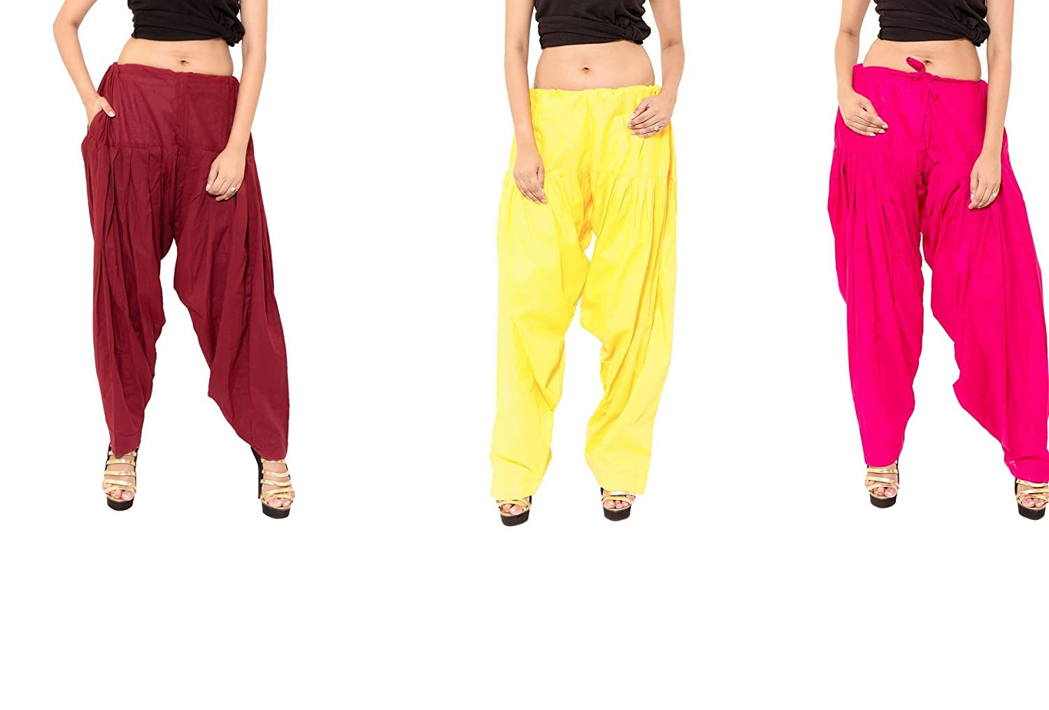 KriSo Cotton Patiyala Yellow, Maroon & Pink ( Pack of 3 )