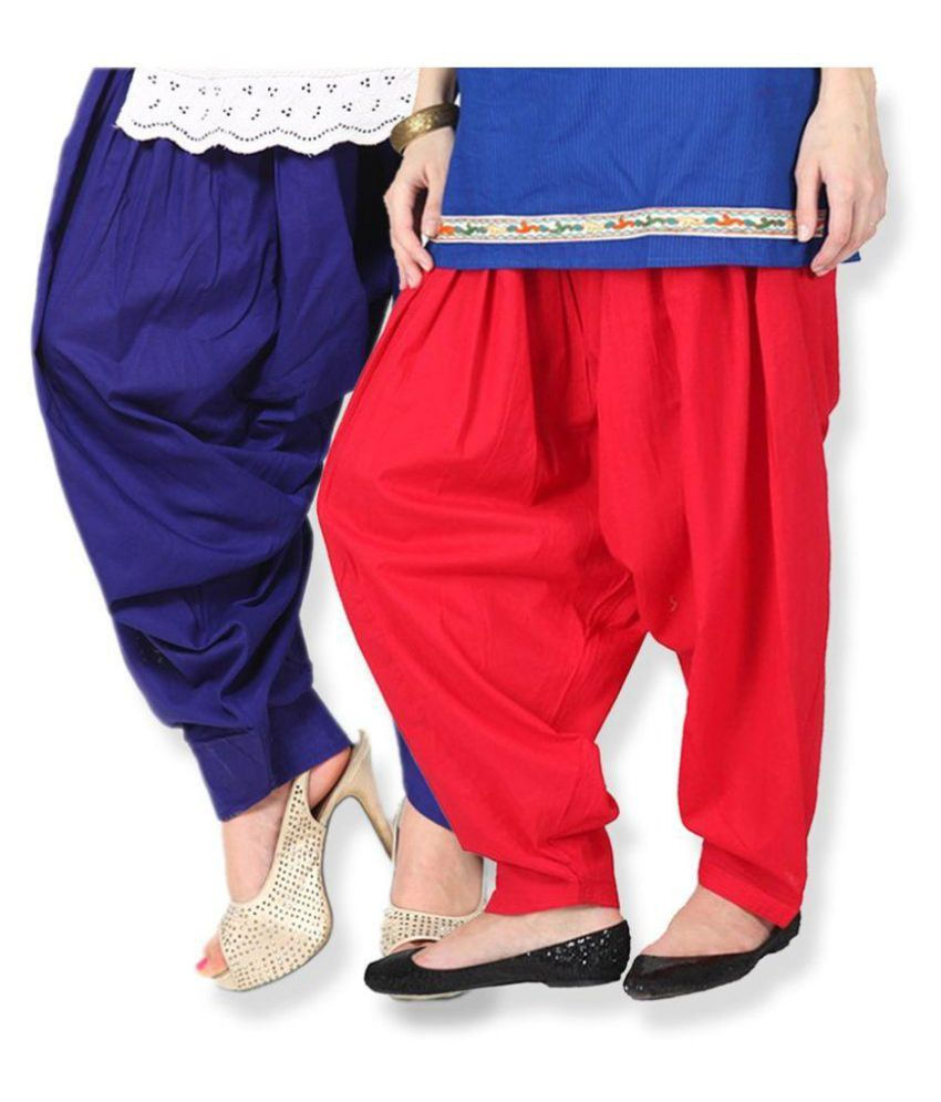 KriSo Cotton Semi Patiala Salwar Pack of 2 (Red & Blue)
