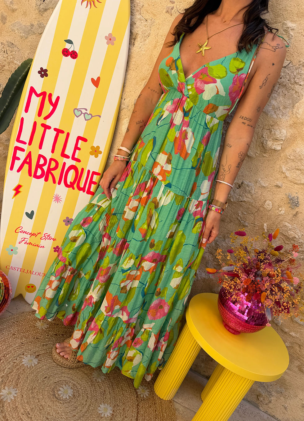Miniature : Robe Emma 697 fleurie verte 
