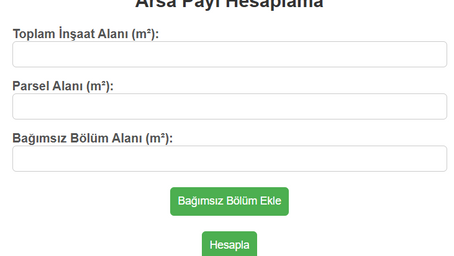 Bağımsız Bölüm Brüt Alanından Arsa Payı  Hesaplama