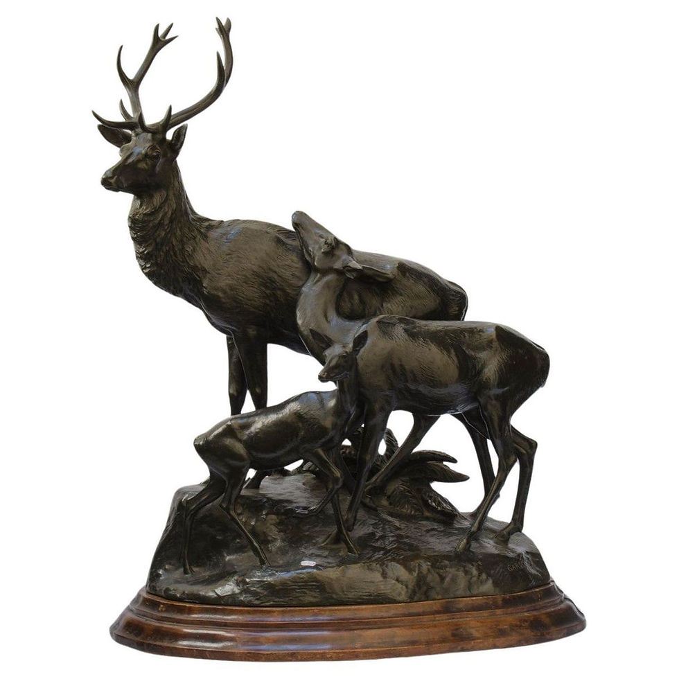 G. GARDET (1863-1939), Cerfs et biches, bronze à patine brune, cachet du fondeur Barbedienne