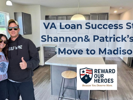 Shannon and Patrick, Marine Corps couple, celebrating in their new Madison Wisconsin home kitchen after successful PCS move using VA loan benefits through Reward Our Heroes program