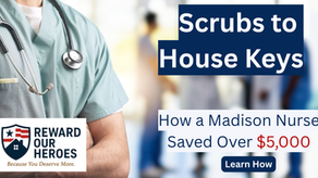Nurse in scrubs with stethoscope representing Madison healthcare workers who saved thousands on home purchases through Reward Our Heroes program