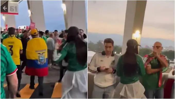 Captan a mexicana lanzando bebida contra aficionados de Ecuador