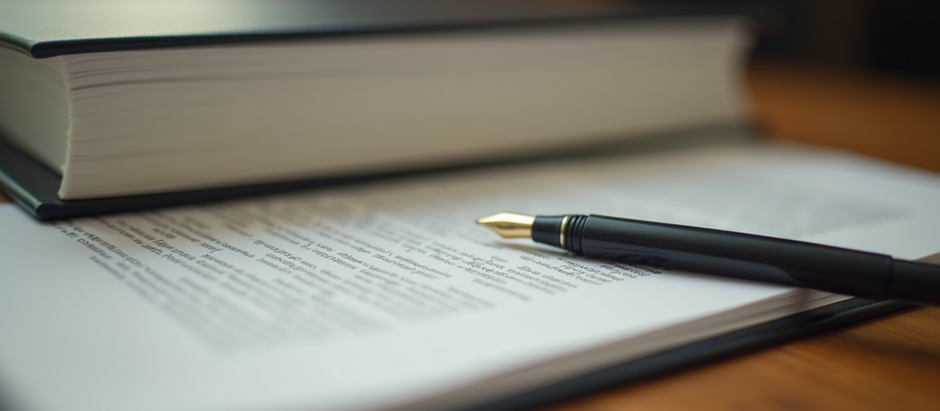 A printed legal document with a pen resting on top, ready for signing.
