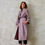 Thumbnail: the long frink in red, ecru and navy wool boucle