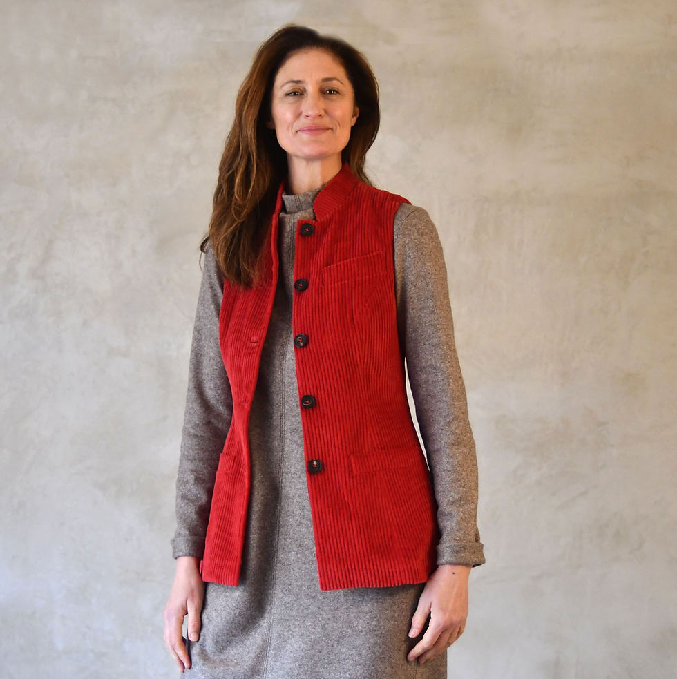 Ladies Longer Length Waistcoat in Crimson Corduroy