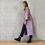 Thumbnail: the long frink in red, ecru and navy wool boucle
