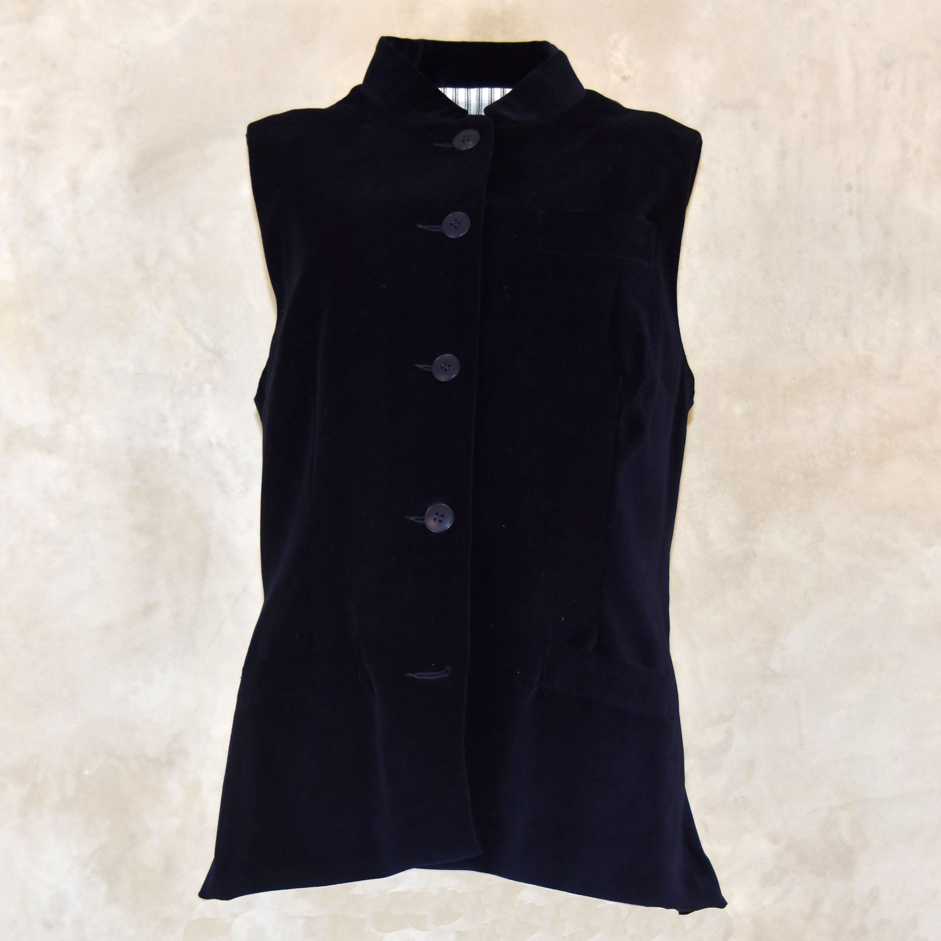 Ladies Longer Length Waistcoat in Dark Navy Velvet