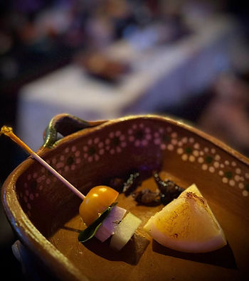 samples of food on traditional mexican brown plateware