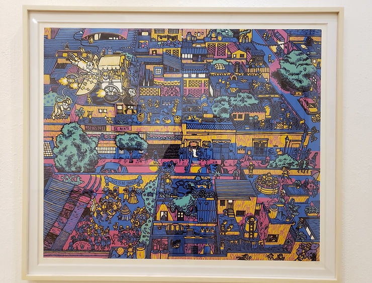 cartoon painting in white frame