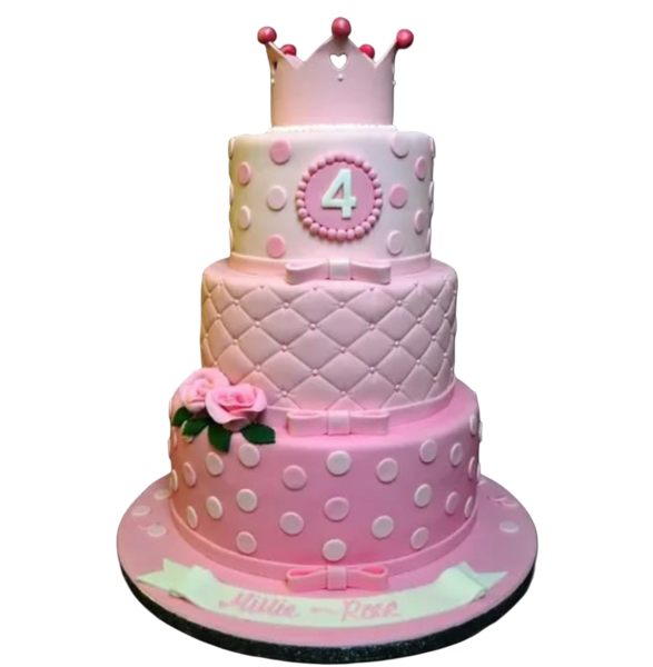 A stunning three-tier princess-themed cake with intricate details and vibrant colours, perfect for a special celebration.