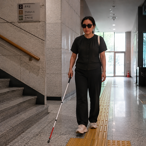 Blind Korean woman walking.png