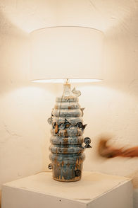 ceramic lamp mid century modern design with blue geometric fish