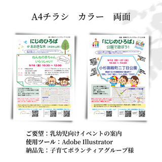 川崎市　保育ボランティアグループ にじの会様　イベントお知らせ　A4チラシ カラー 両面