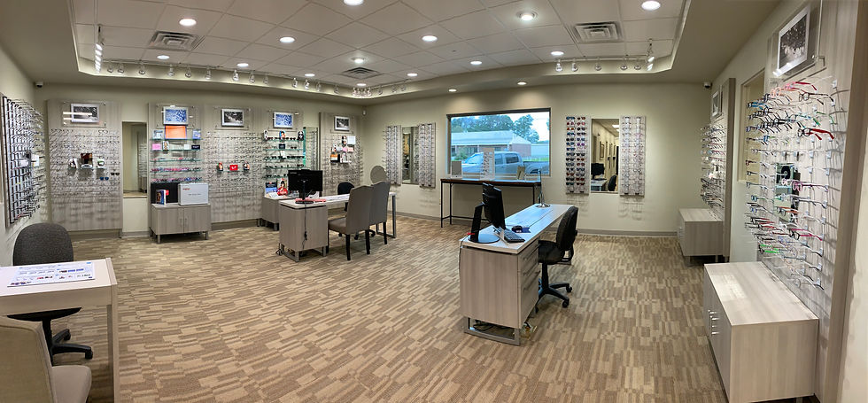 Inside an eye clinic with multiple eye glass displays