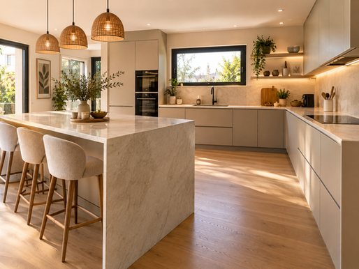 Cuisine rénovée avec îlot central par une architecte d'intérieur