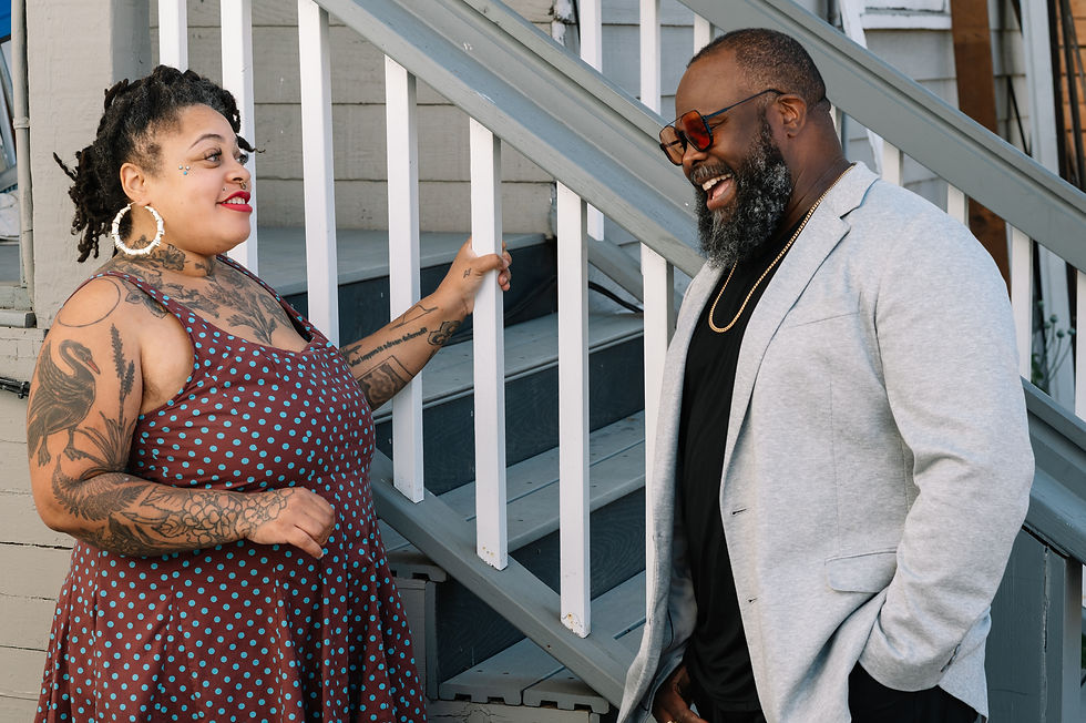 Elisheba Wokoma and Hasaan Kirkland chatting art collection and legacy. Credit: Hilary Northcraft.