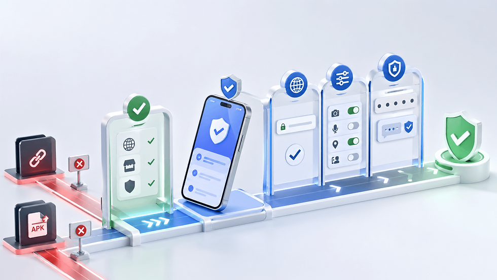 GOGOJILI app mobile safety concept showing secure download source, safe login checks, permission review, and OTP protection for mobile users