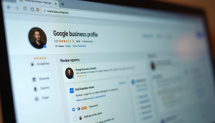 Imagem de tela de computador mostrando painel do Google Meu Negócio com opção para gerar link de avaliação