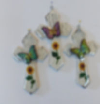3 mini crosses with butterfly and sun flowers
