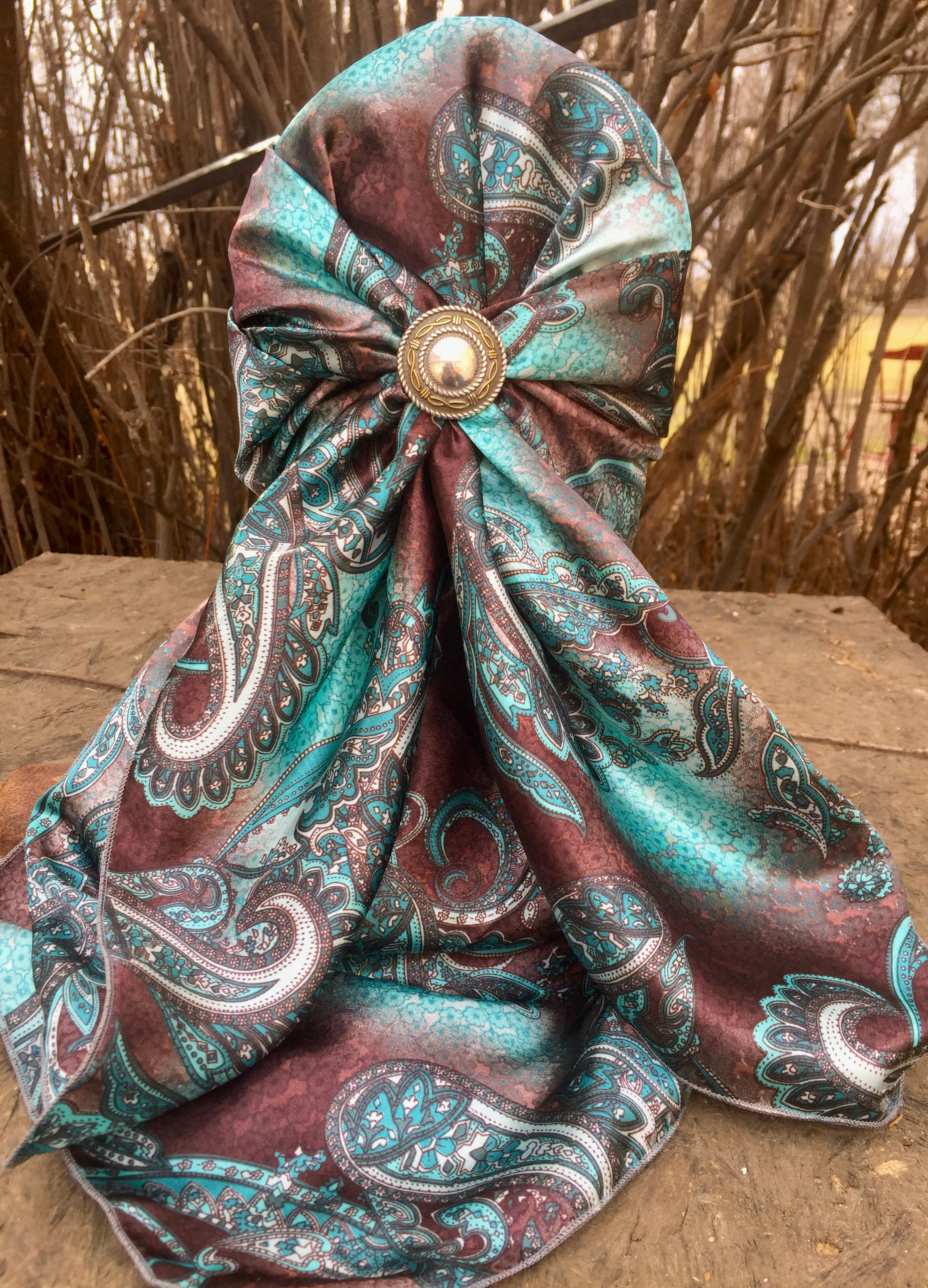 Turquoise Brown Paisley 36”